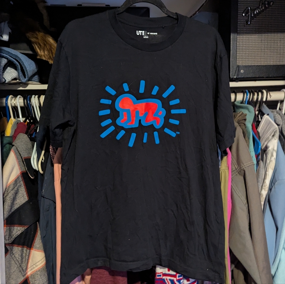 Uniqlo Keith Haring Radiant Baby Sz Large Black MoMA UT archive Art Tee
